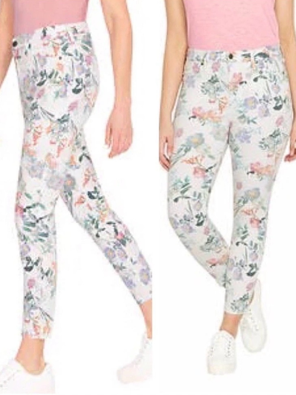 Buffalo David Britton Women's Floral Botanic Ankle Soft Pants White Size 16 NWT
